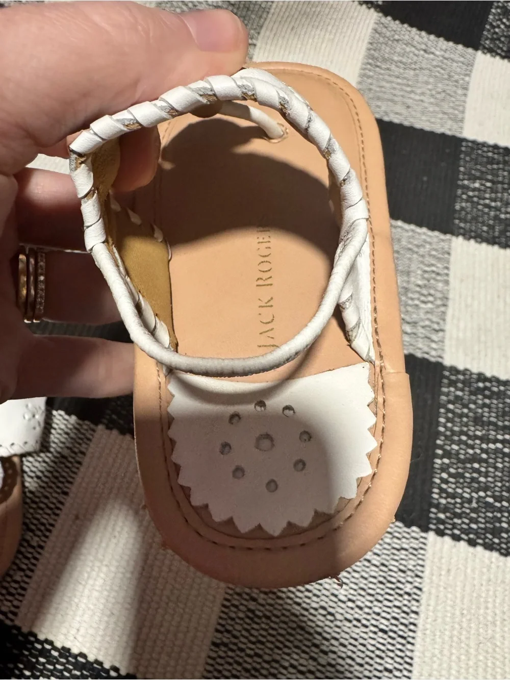 Jack Rogers White Floral Leather Toe-Loop Sandals for Kids